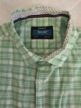 John Miller Hangout Slim Fit Men’s Mint Green Plaid Button-Down Shirt Size XL